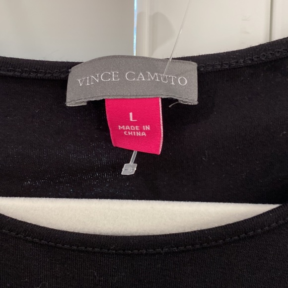 Vince Camuto black knit long sleeve tee with faux fur trim at cuffs - Picture 2 of 10